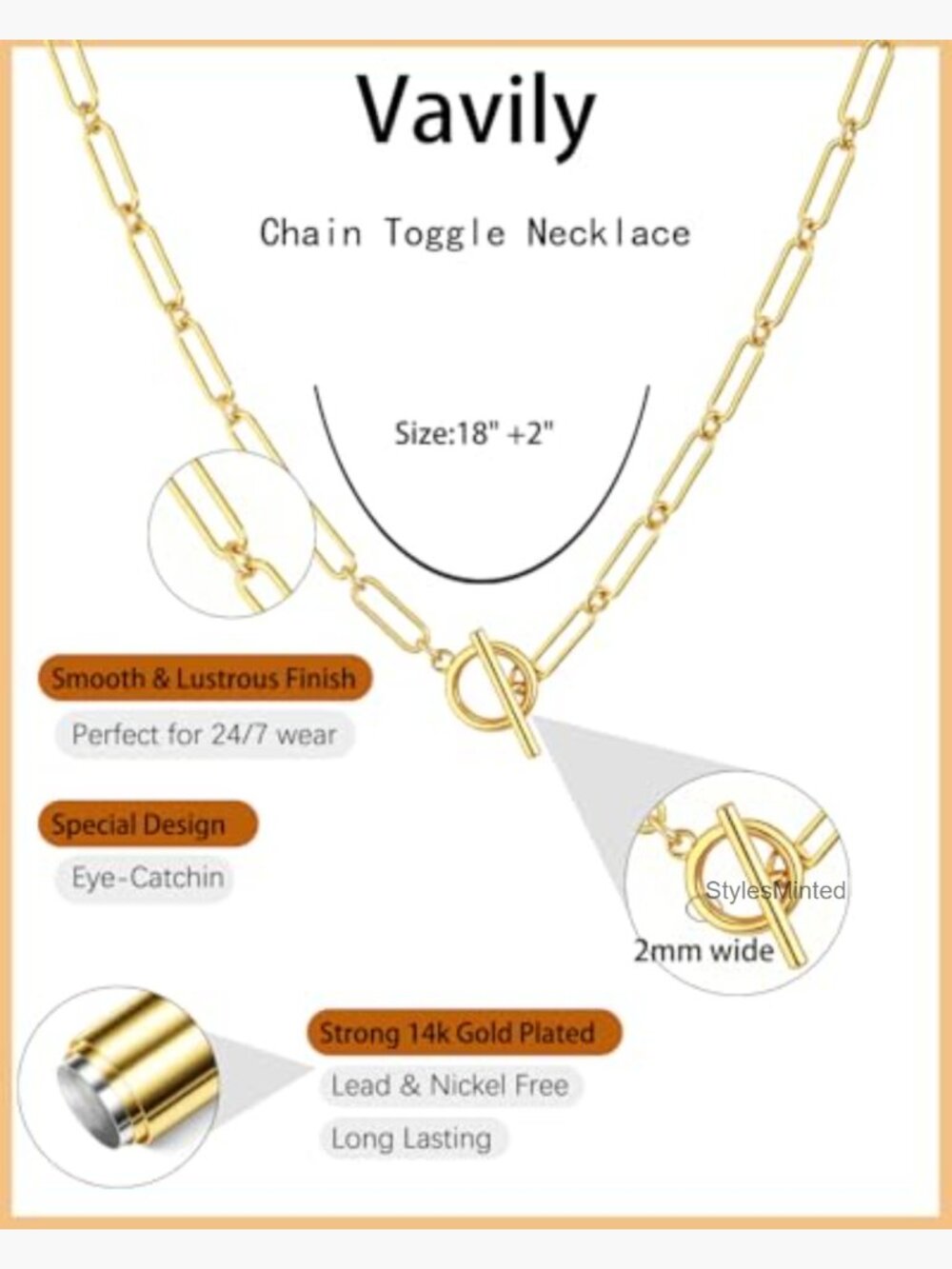 18in 5mm 14K Gold Plated Rope Paperclip Chain Necklace Layered Minimalist - Picture 6 of 7